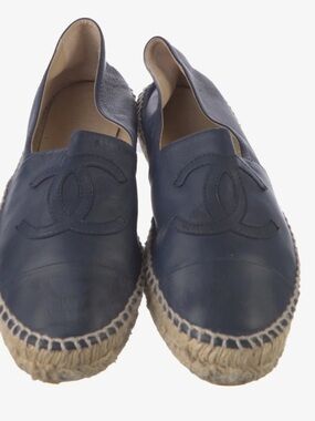 Chanel Navy Leather Espadrille Slip-On - Size 7.5/8